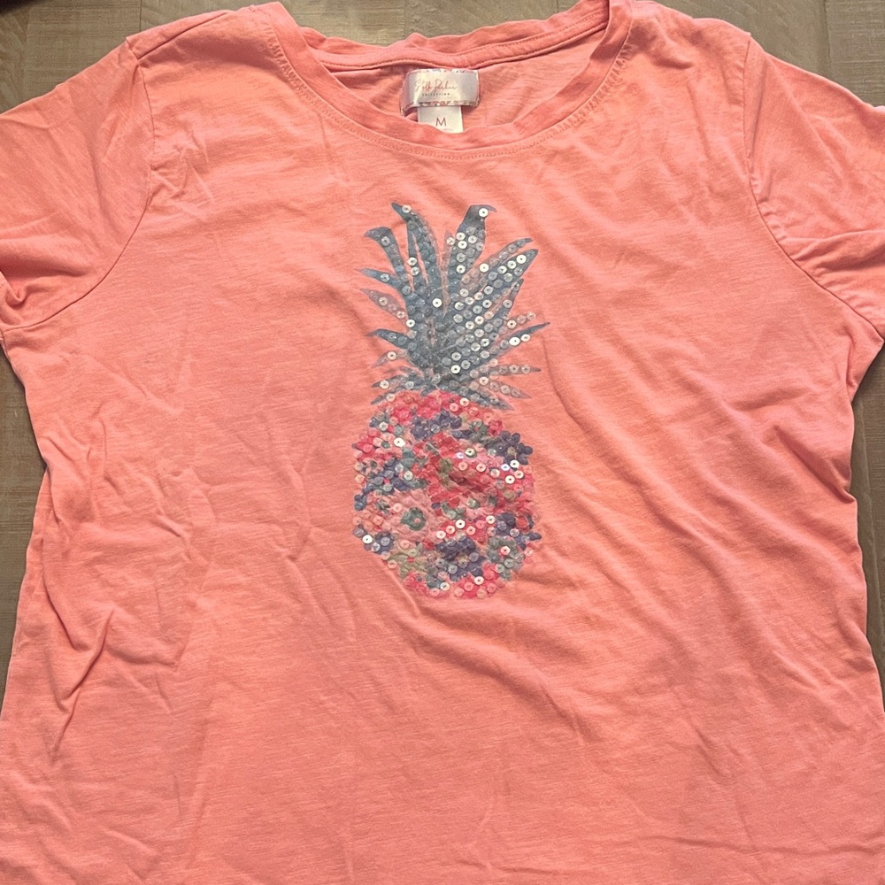 Pink T-Shirt with Sequin Pineapple Design